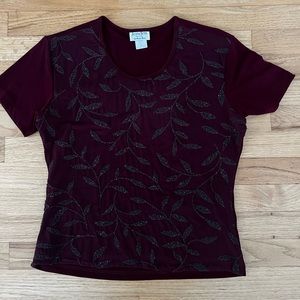 Maroon bead embellished blouse (petite)